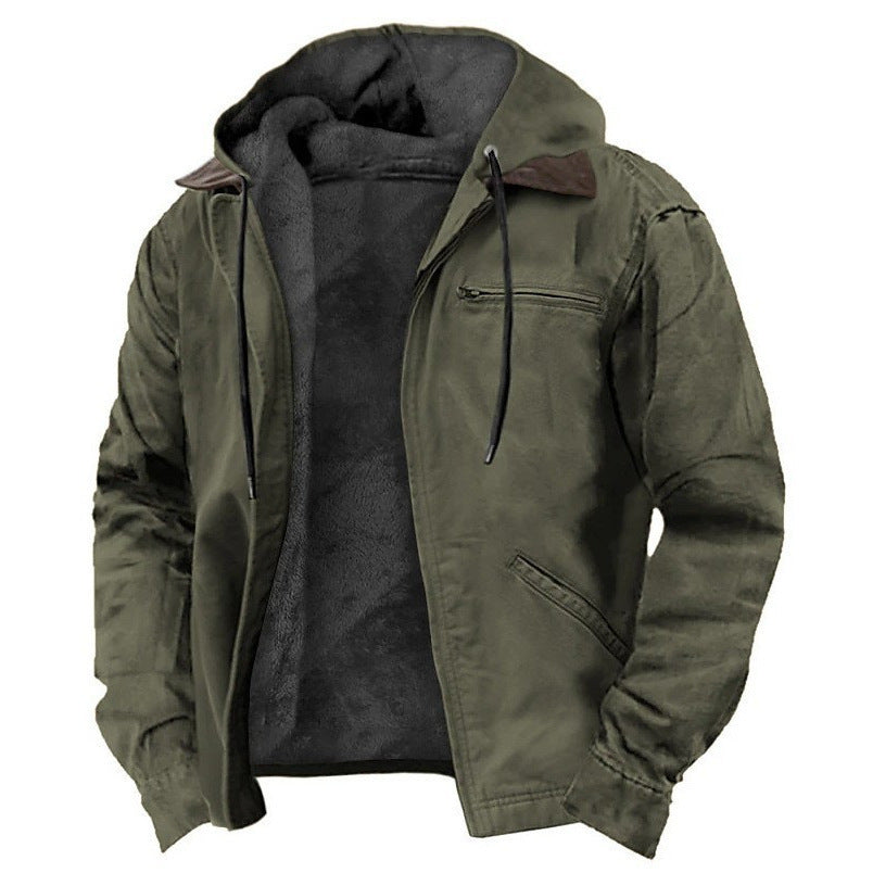 Mens Hooded Cotton Fleece Lined Zip Jacket