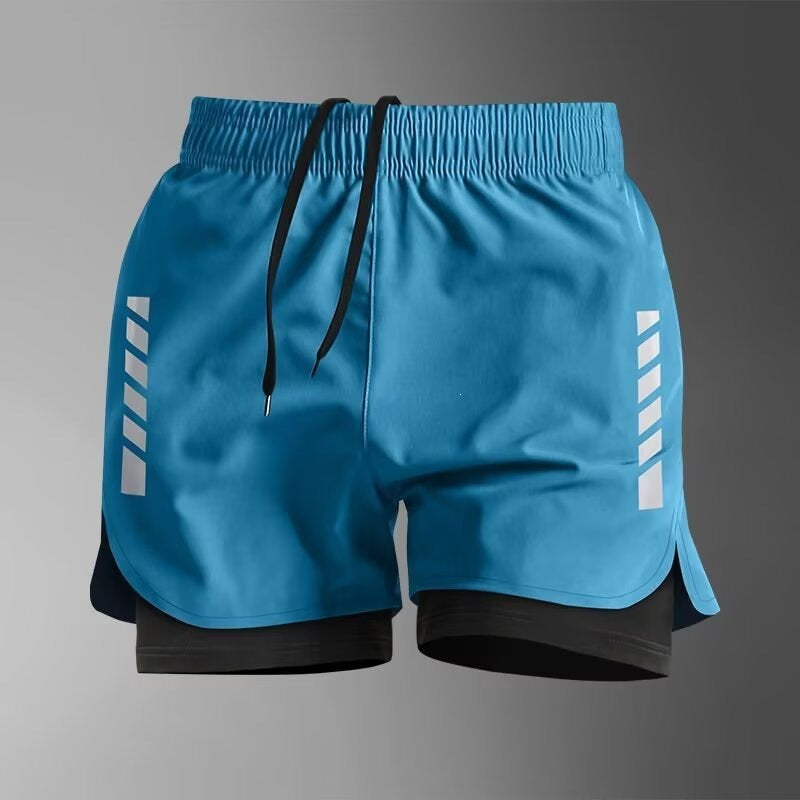 Pantalones cortos deportivos de doble capa con bolsillo para el teléfono y forro.