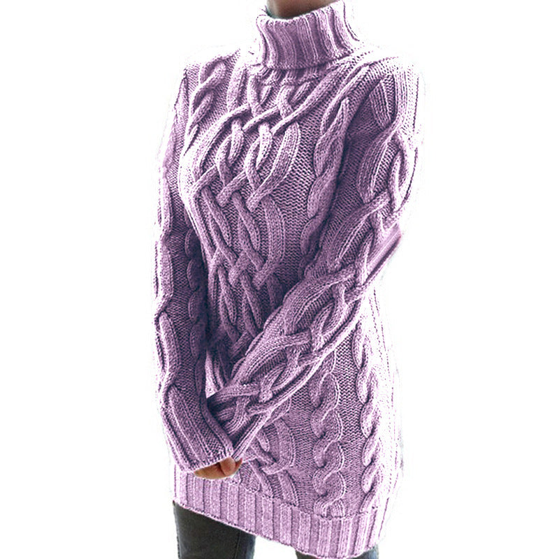 Womens Retro Cable Knit Turtleneck Sweater Dress