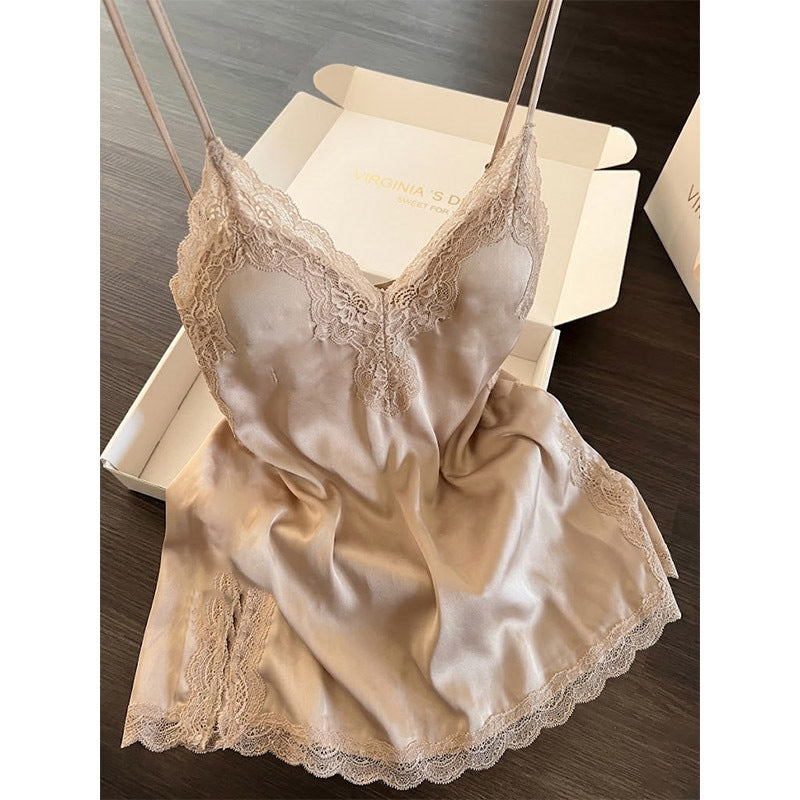 Pijama de seda con encaje para mujer