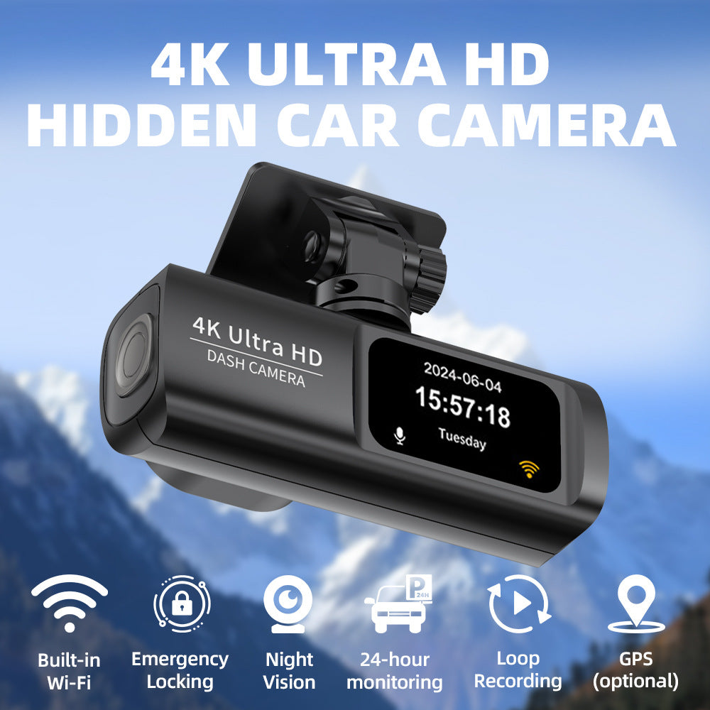 Grabadora de vídeo digital para coche con doble cámara 4K y resolución 4K.