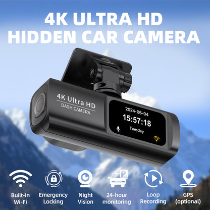 Grabadora de vídeo digital para coche con doble cámara 4K y resolución 4K.