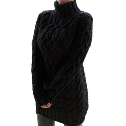 Womens Retro Cable Knit Turtleneck Sweater Dress