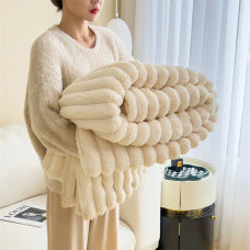 Manta de franela de felpa con pelo de conejo