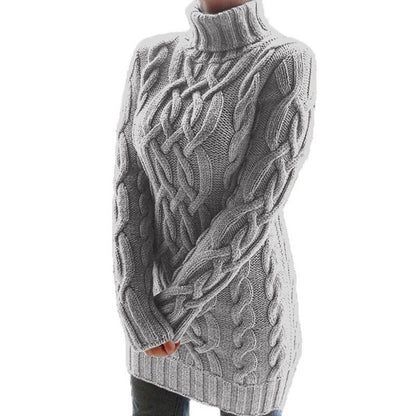 Womens Retro Cable Knit Turtleneck Sweater Dress
