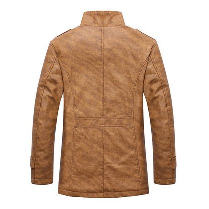 Chaqueta de cuero sintético para hombre, abrigo de invierno
