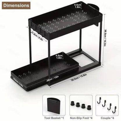 Estante de almacenamiento extraíble de doble capa para fregadero de cocina