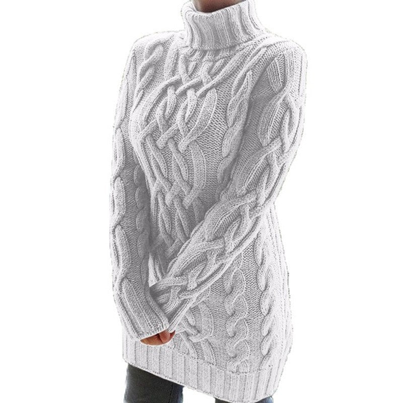 Womens Retro Cable Knit Turtleneck Sweater Dress