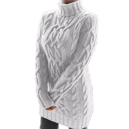 Womens Retro Cable Knit Turtleneck Sweater Dress