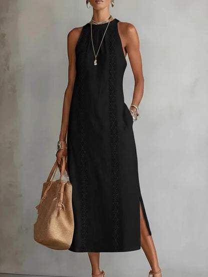 Vestido sin mangas con cuello halter y encaje patchwork para mujer