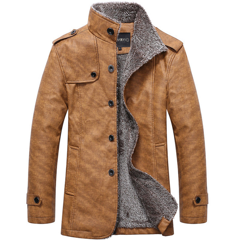 Chaqueta de cuero sintético para hombre, abrigo de invierno