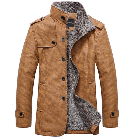 Chaqueta de cuero sintético para hombre, abrigo de invierno