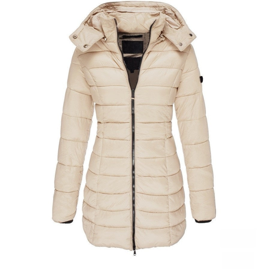 Chamarra de algodón de largo medio para mujer, ideal para el invierno.