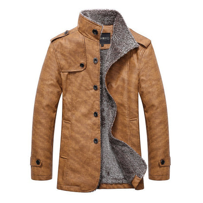 Chaqueta de cuero sintético para hombre, abrigo de invierno