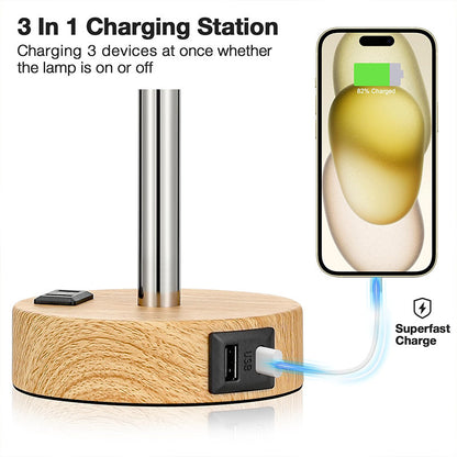 Lámpara decorativa de mesilla de noche con puertos de carga USB y C