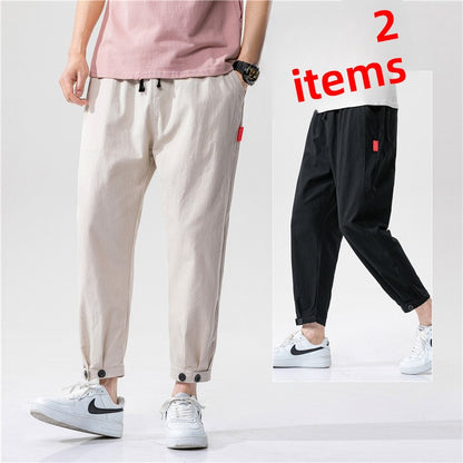 Pantalones de lino rectos y cortos para hombre