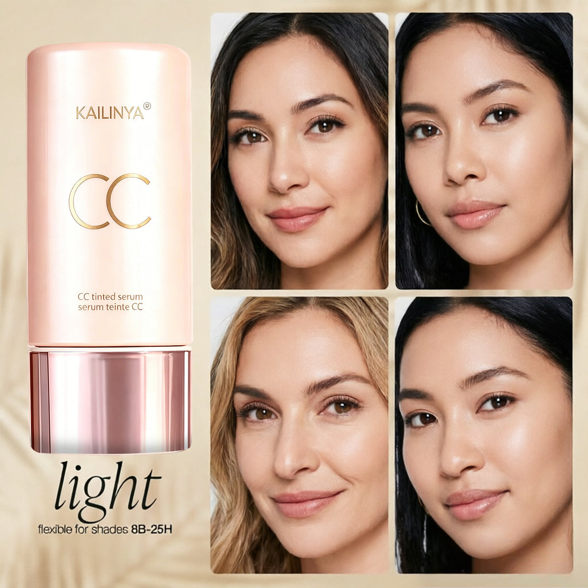 Base de maquillaje líquida que cambia de color, corrector ligero, sérum CC que ajusta el color