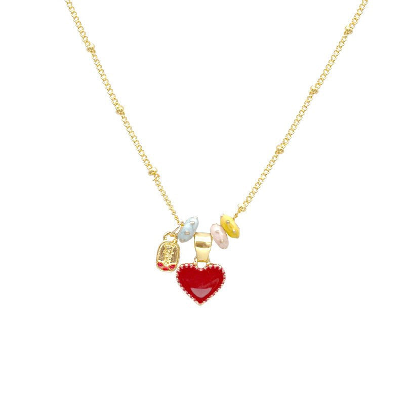 Collar con colgante de corazón de esmalte rojo