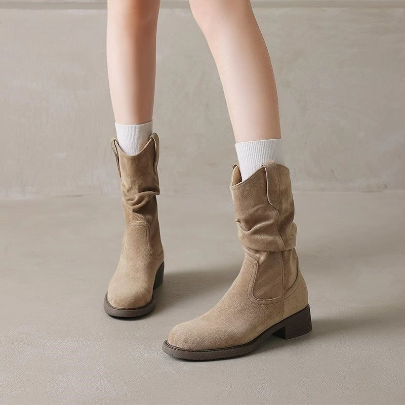 Botines de ante para mujer con tacón oculto, estilo western.