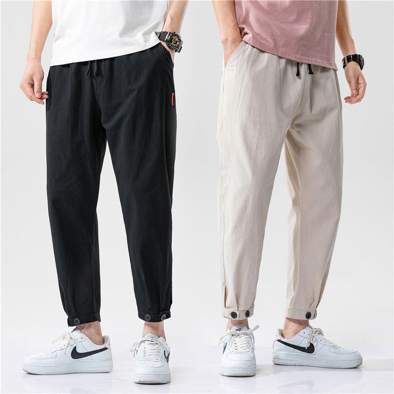 Pantalones de lino rectos y cortos para hombre