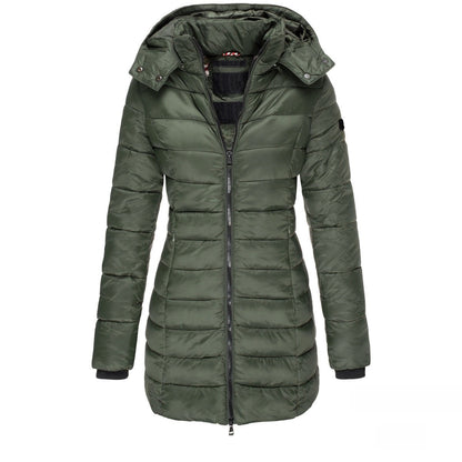 Chamarra de algodón de largo medio para mujer, ideal para el invierno.