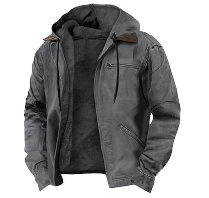 Mens Hooded Cotton Fleece Lined Zip Jacket