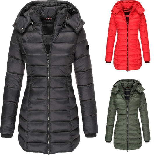 Chamarra de algodón de largo medio para mujer, ideal para el invierno.