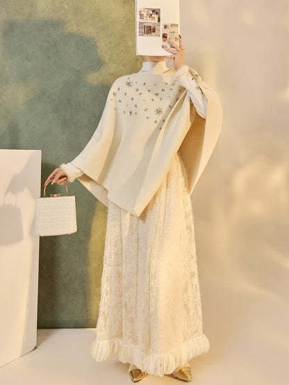Abrigo de invierno de lana con elegante diseño de cuentas.