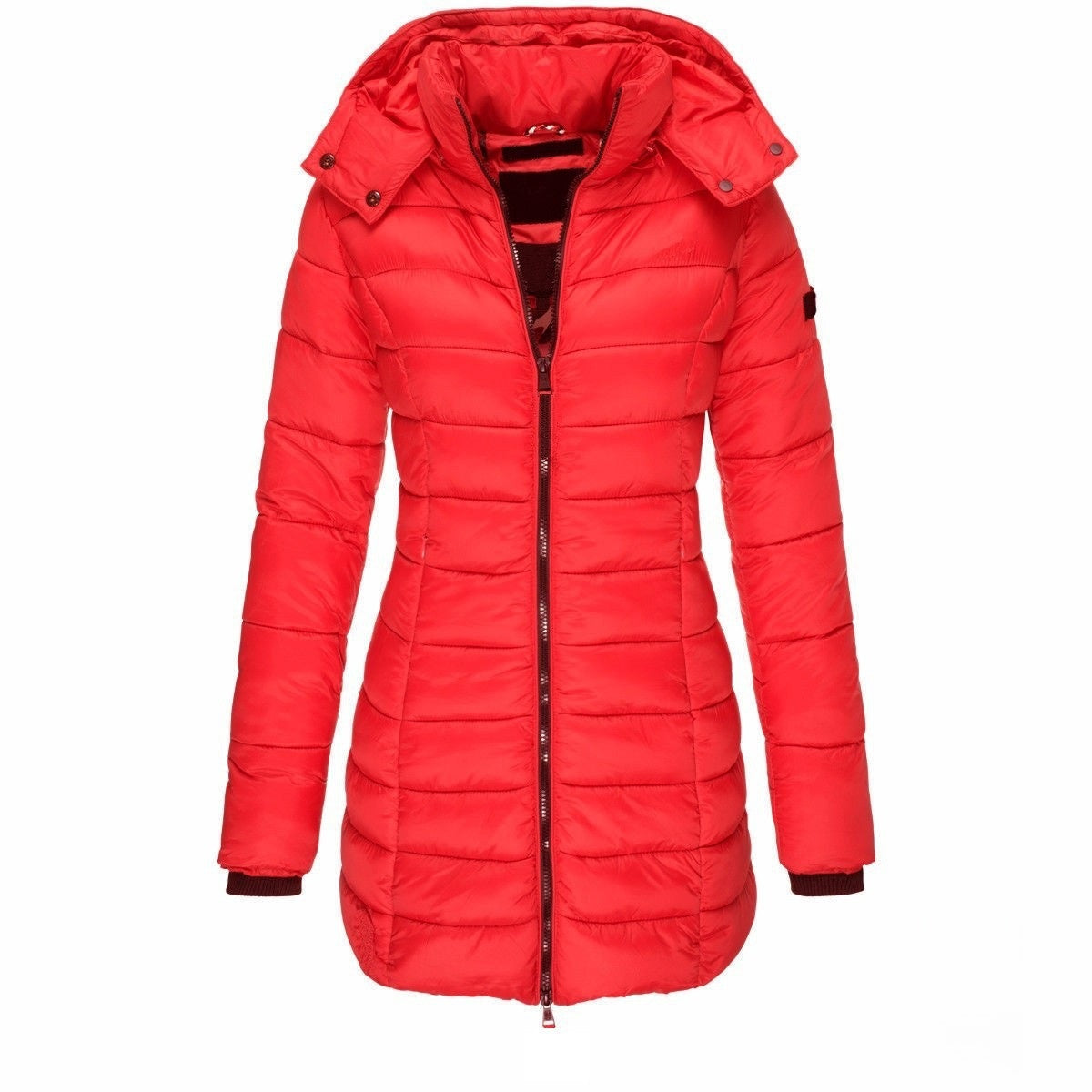 Chamarra de algodón de largo medio para mujer, ideal para el invierno.