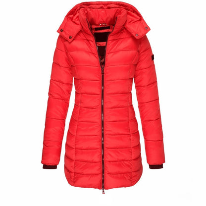 Chamarra de algodón de largo medio para mujer, ideal para el invierno.
