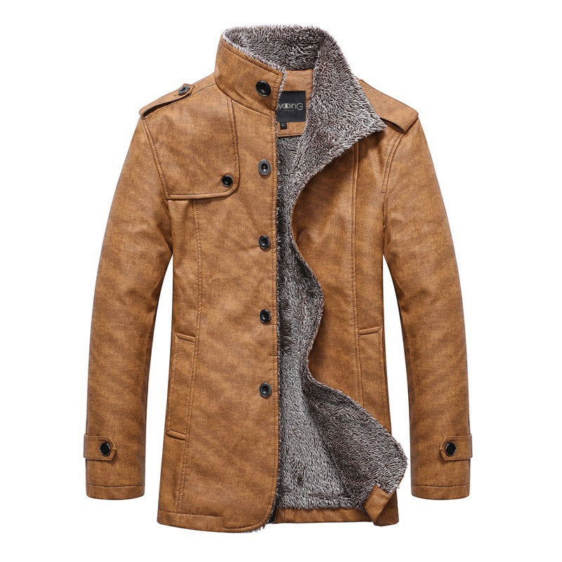 Chaqueta de cuero sintético para hombre, abrigo de invierno