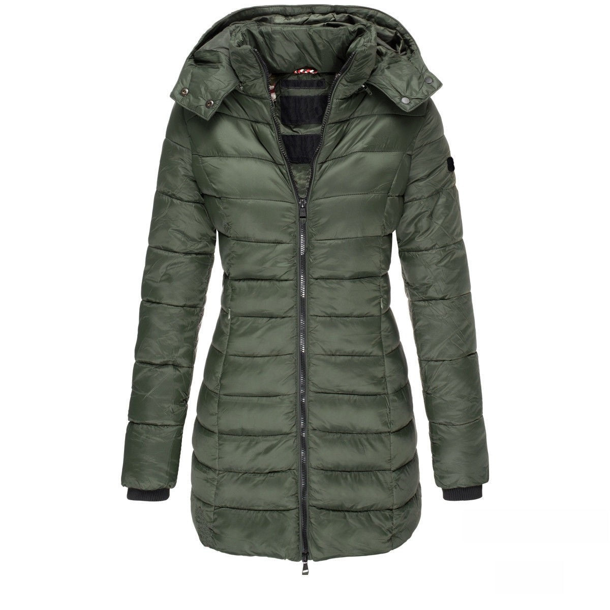 Chamarra de algodón de largo medio para mujer, ideal para el invierno.