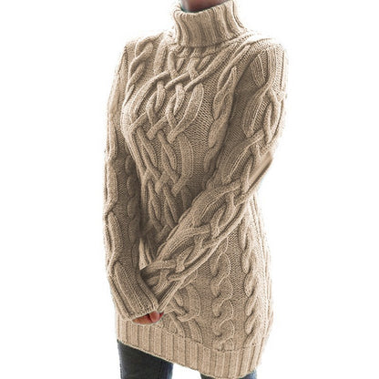 Womens Retro Cable Knit Turtleneck Sweater Dress