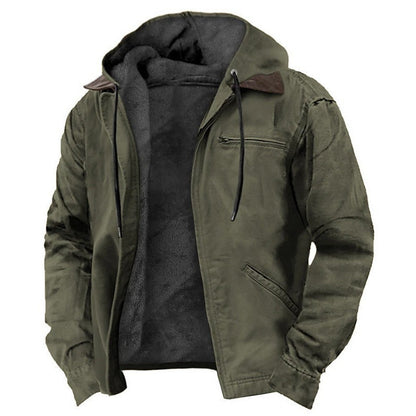 Mens Hooded Cotton Fleece Lined Zip Jacket
