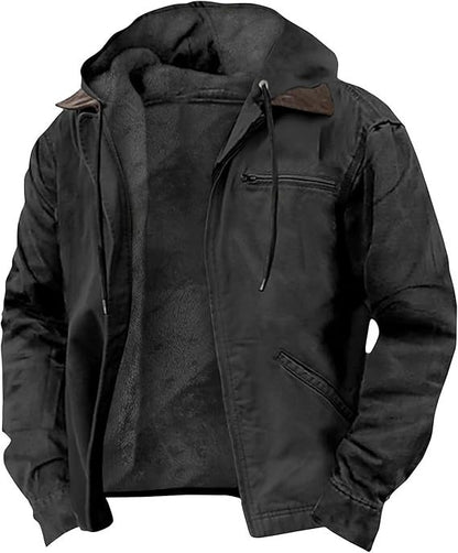Mens Hooded Cotton Fleece Lined Zip Jacket