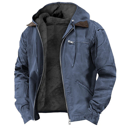 Mens Hooded Cotton Fleece Lined Zip Jacket