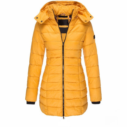 Chamarra de algodón de largo medio para mujer, ideal para el invierno.