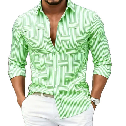 Camisa de manga larga a rayas azules y blancas para hombre