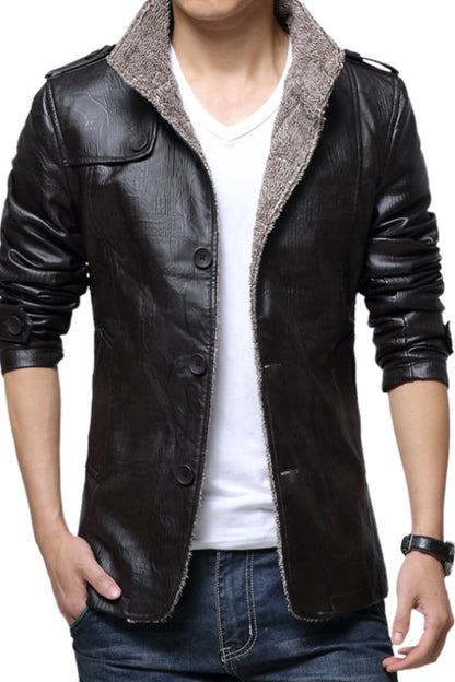 Chaqueta de cuero sintético para hombre, abrigo de invierno