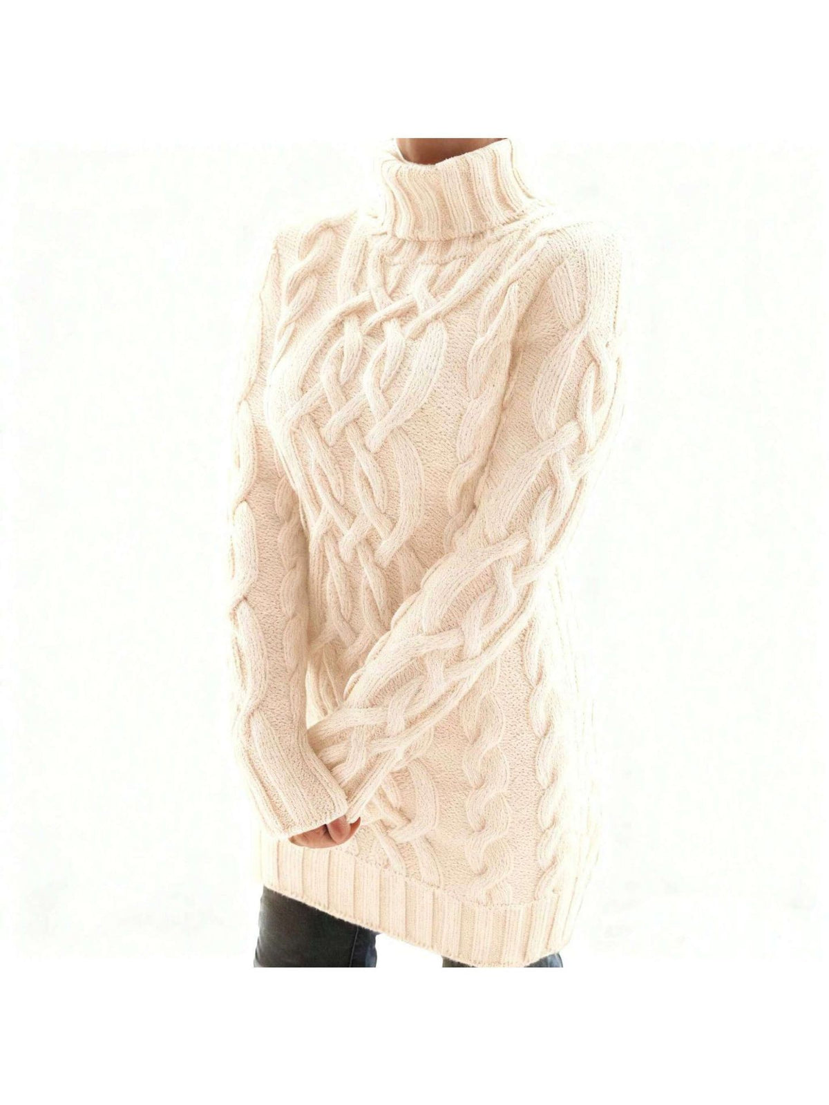 Womens Retro Cable Knit Turtleneck Sweater Dress