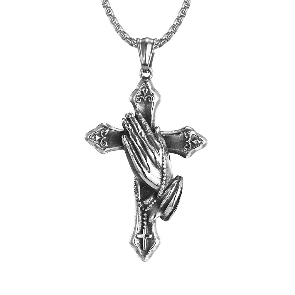 Praying Hands Cross Titanium Steel Pendant
