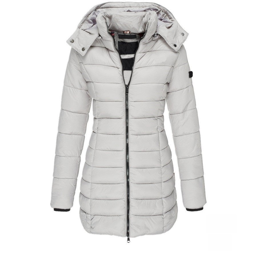 Chamarra de algodón de largo medio para mujer, ideal para el invierno.