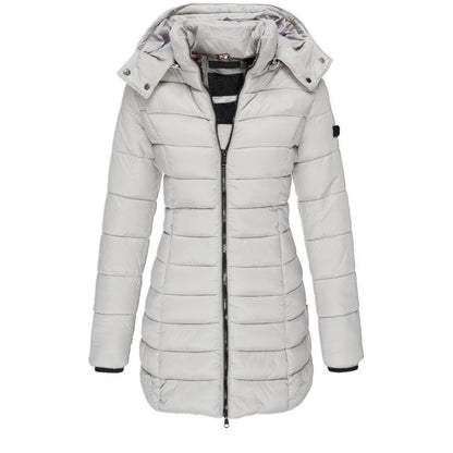 Chamarra de algodón de largo medio para mujer, ideal para el invierno.