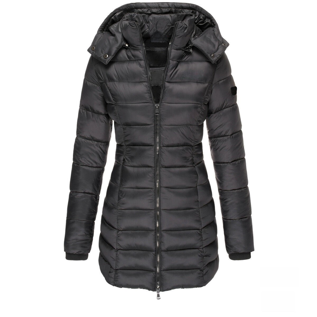 Chamarra de algodón de largo medio para mujer, ideal para el invierno.