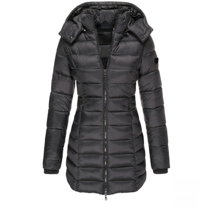 Chamarra de algodón de largo medio para mujer, ideal para el invierno.