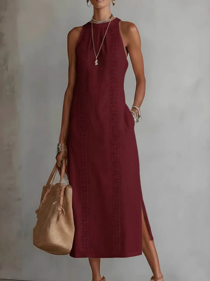Vestido sin mangas con cuello halter y encaje patchwork para mujer