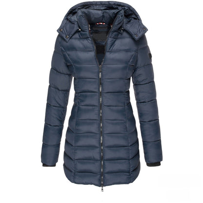 Chamarra de algodón de largo medio para mujer, ideal para el invierno.