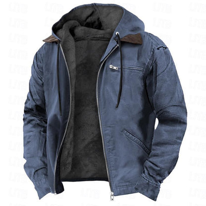 Mens Hooded Cotton Fleece Lined Zip Jacket