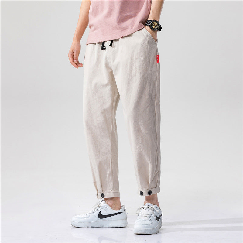 Pantalones de lino rectos y cortos para hombre