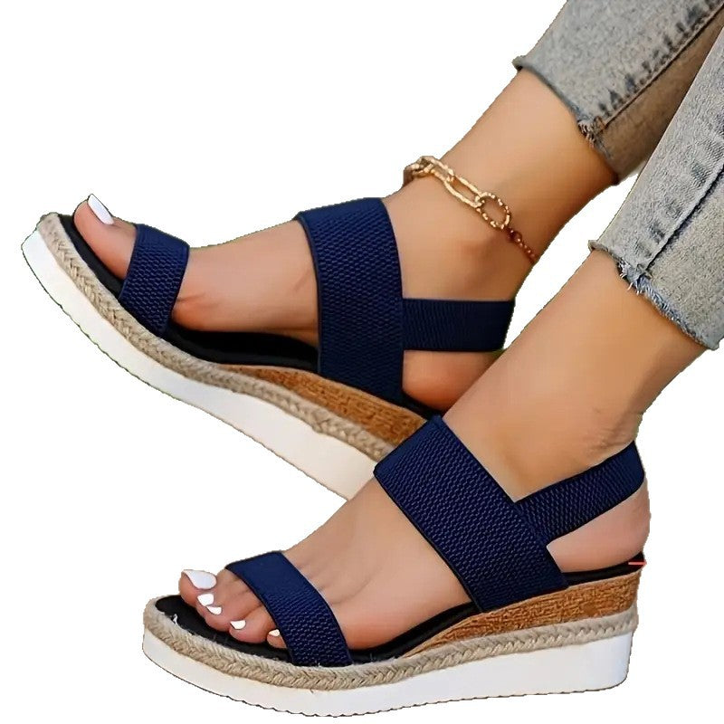 Sandalias de mujer de cuerda de cáñamo con tacón de cuña